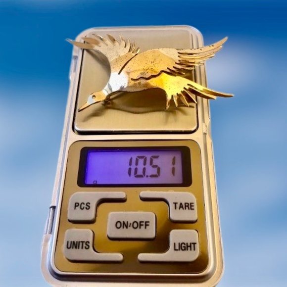 Sterling Silver Flying Goose Duck Brooch Pin HANDMADE Gold Wash - Picture 13 of 13